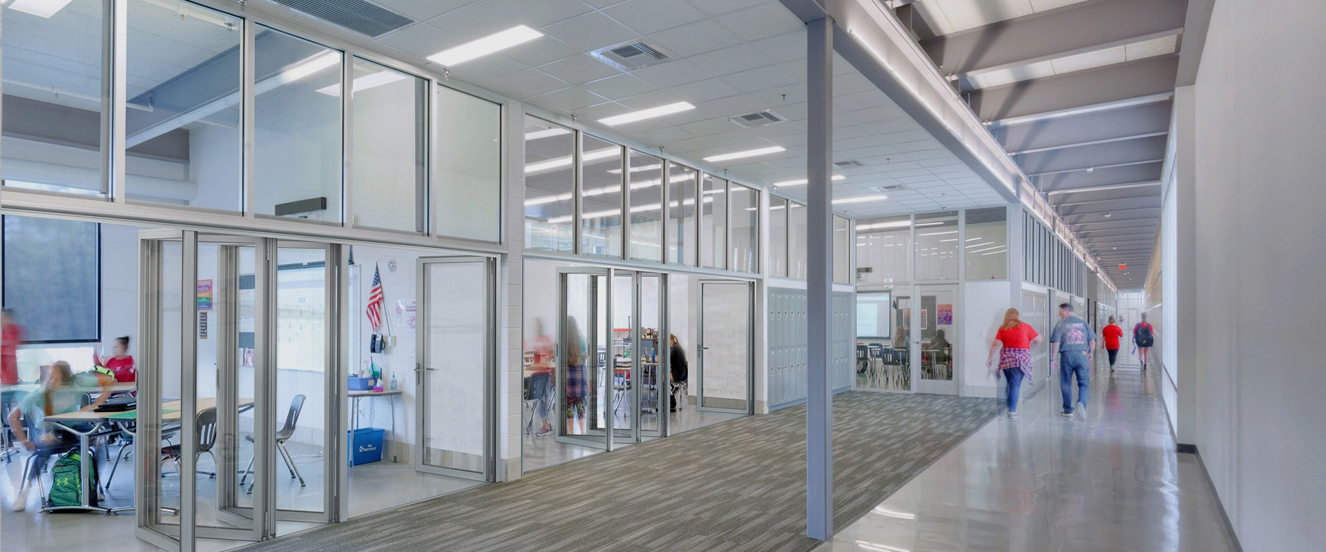 Ecoline Flexa Trennwände verbaut in einer amerikanischen Schule