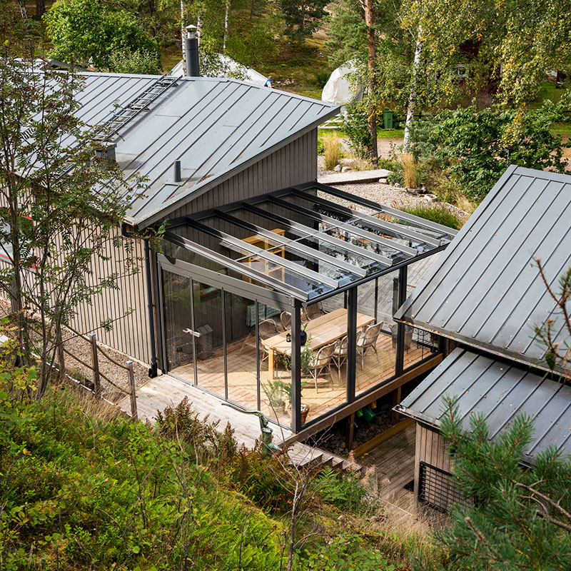 Udestue i aluminium med glastag