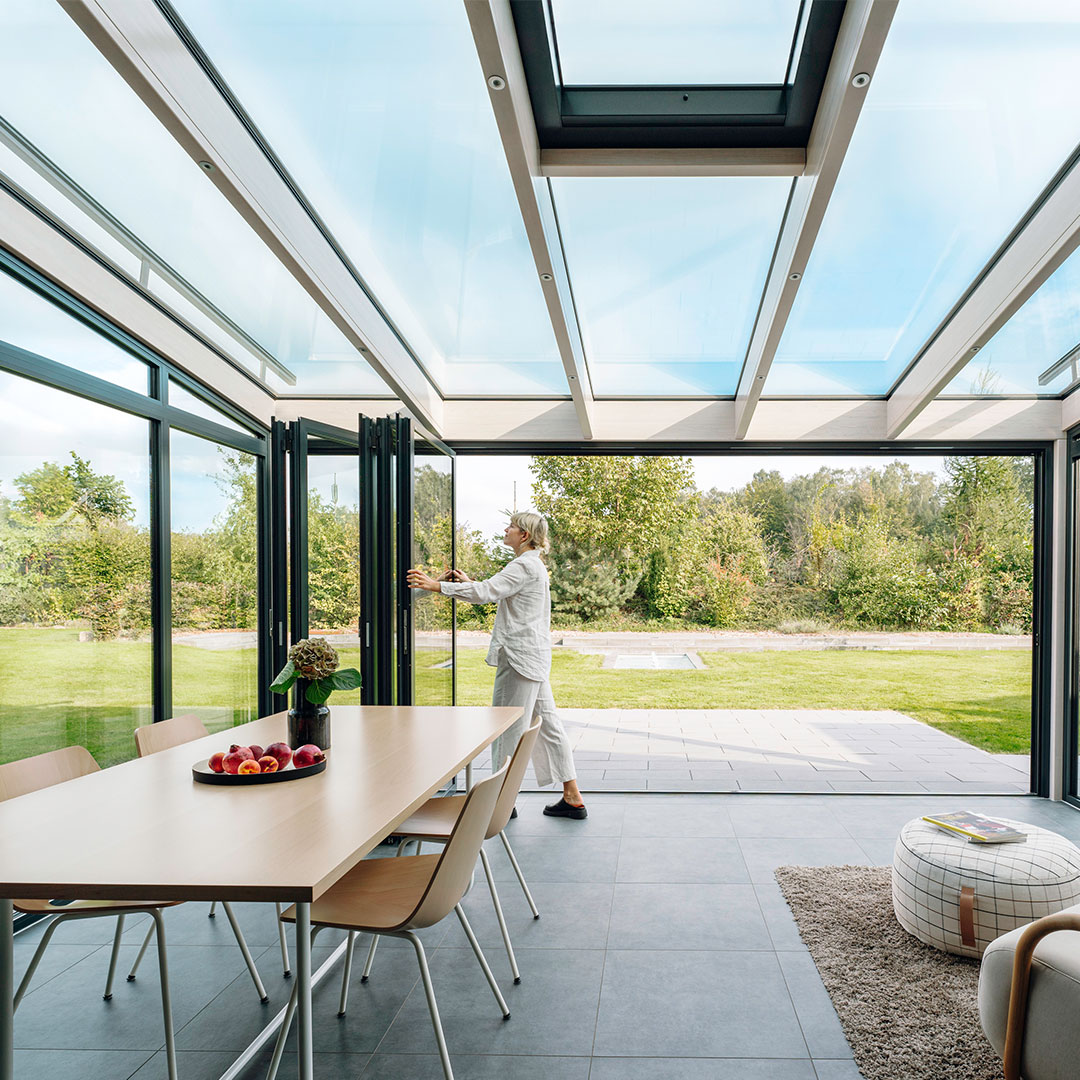 Solarlux Wintergarten sdl Aavantgarde Ecoline geöffnet