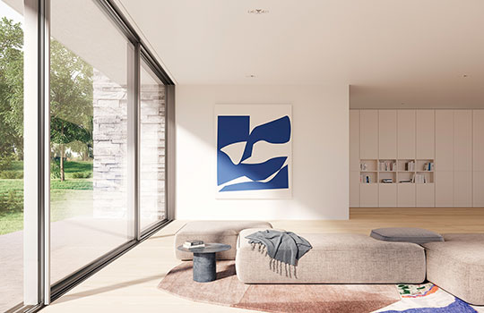 Wohnzimmer mit viel natürlichem Licht durch Cero Schiebefenster