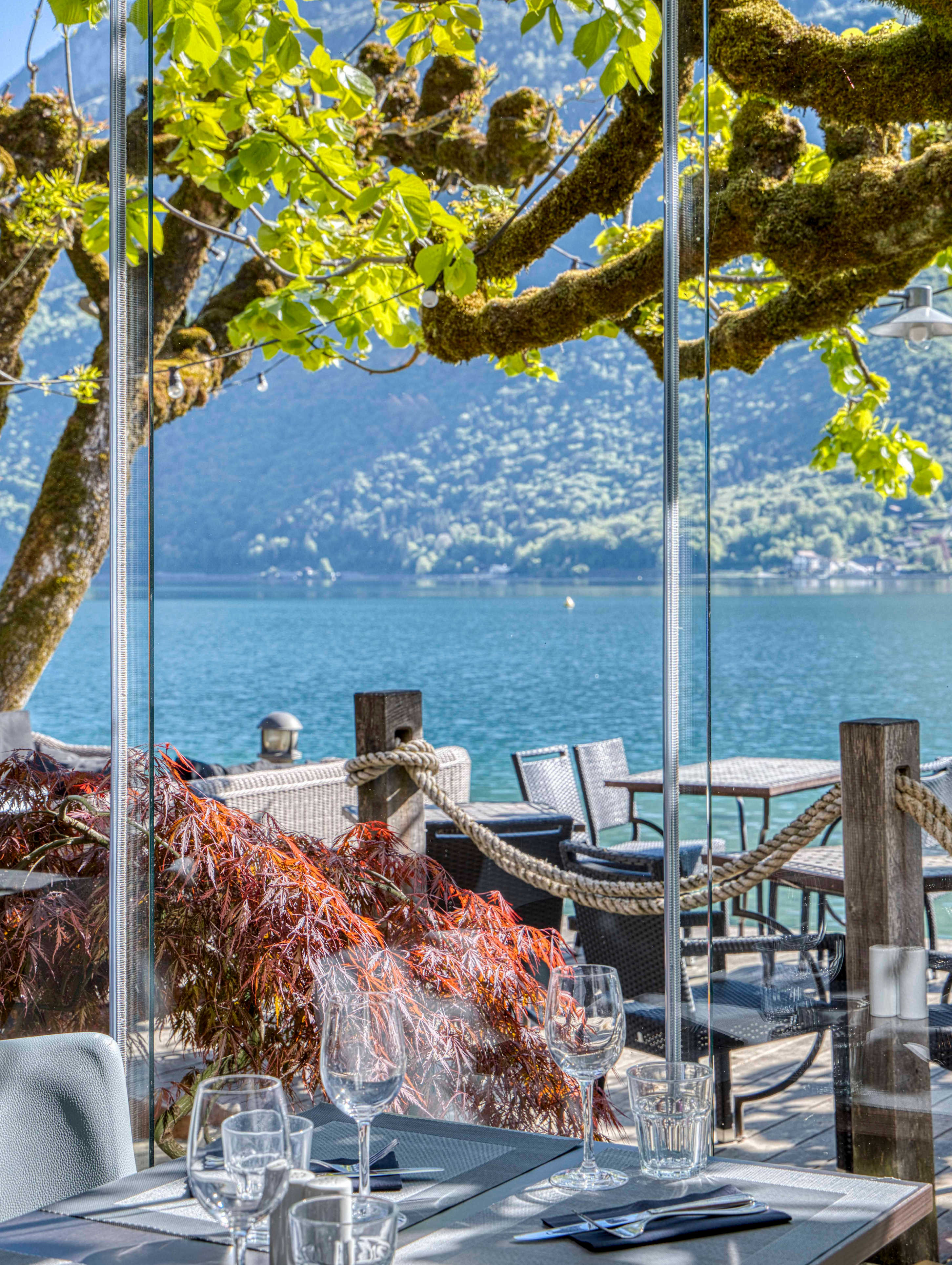 Fermeture de terrasse d'un restaurant avec des joints brosses transparents