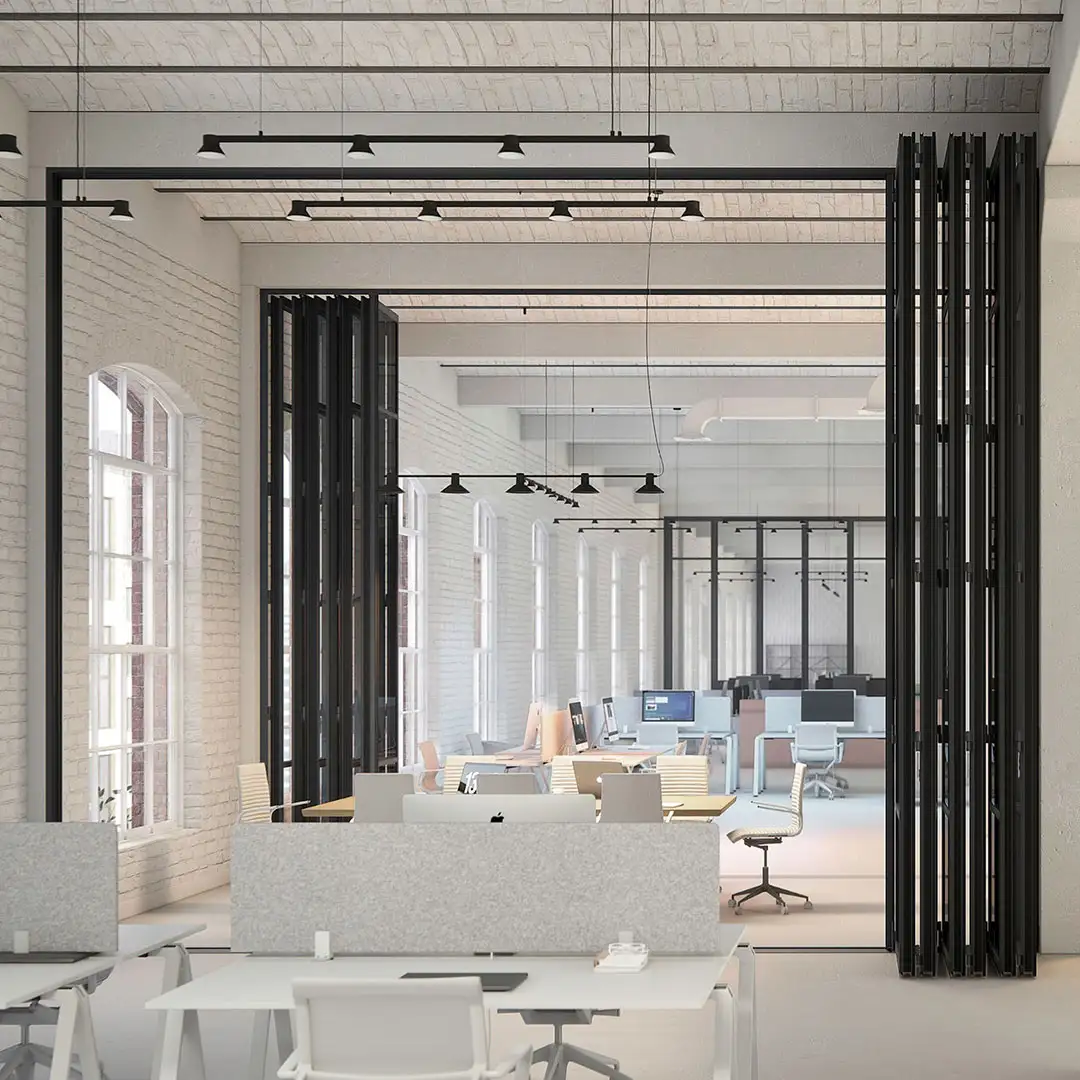 Cloisons ouvertes dans un bureau paysager