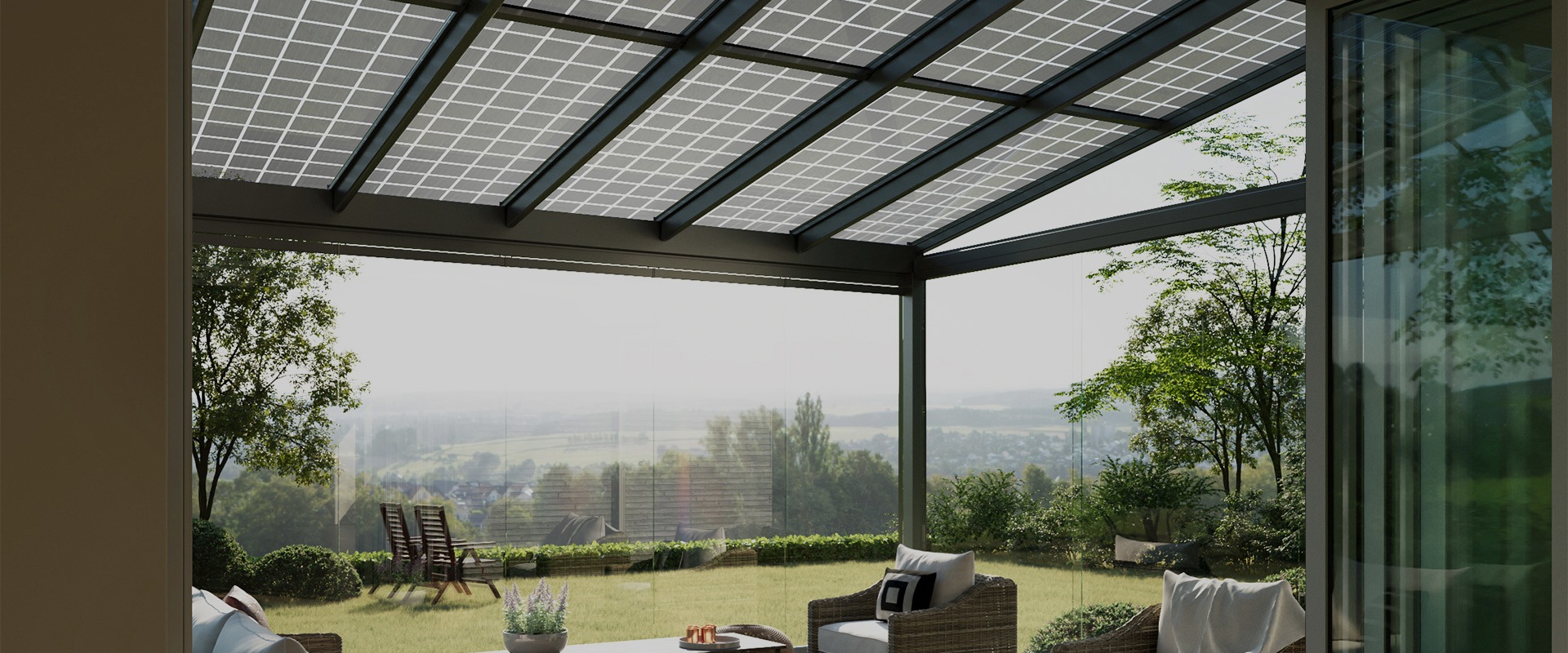 Modernes Solarterrassendach von Solarlux als Hausanbau