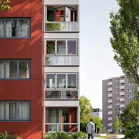 Gevelmodule voor renovatie van woongebouwen met balkons