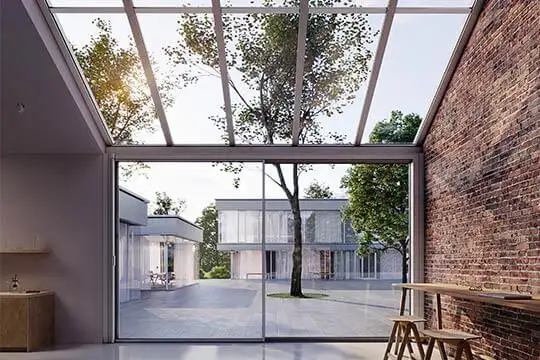 Modern Solarlux serreproject met transparante aanbouw