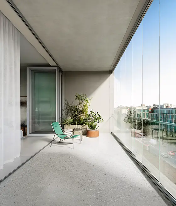 Schiebe-Dreh-System Balkonverglasung Schallschutz